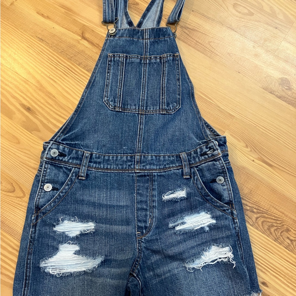 American Eagle Jean Overrralls XS Distresse TOM GIRL SHORTALL denim